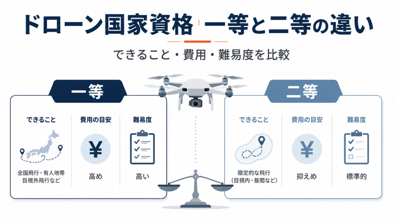 ドローン国家資格一等と二等の違い